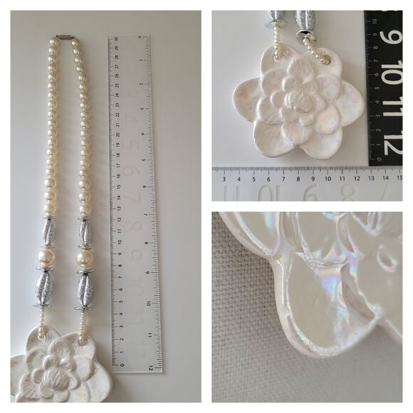 Necklace Iridescent Ceramic Flower Faux Pearl Necklace #0096 - Picture 14 of 14